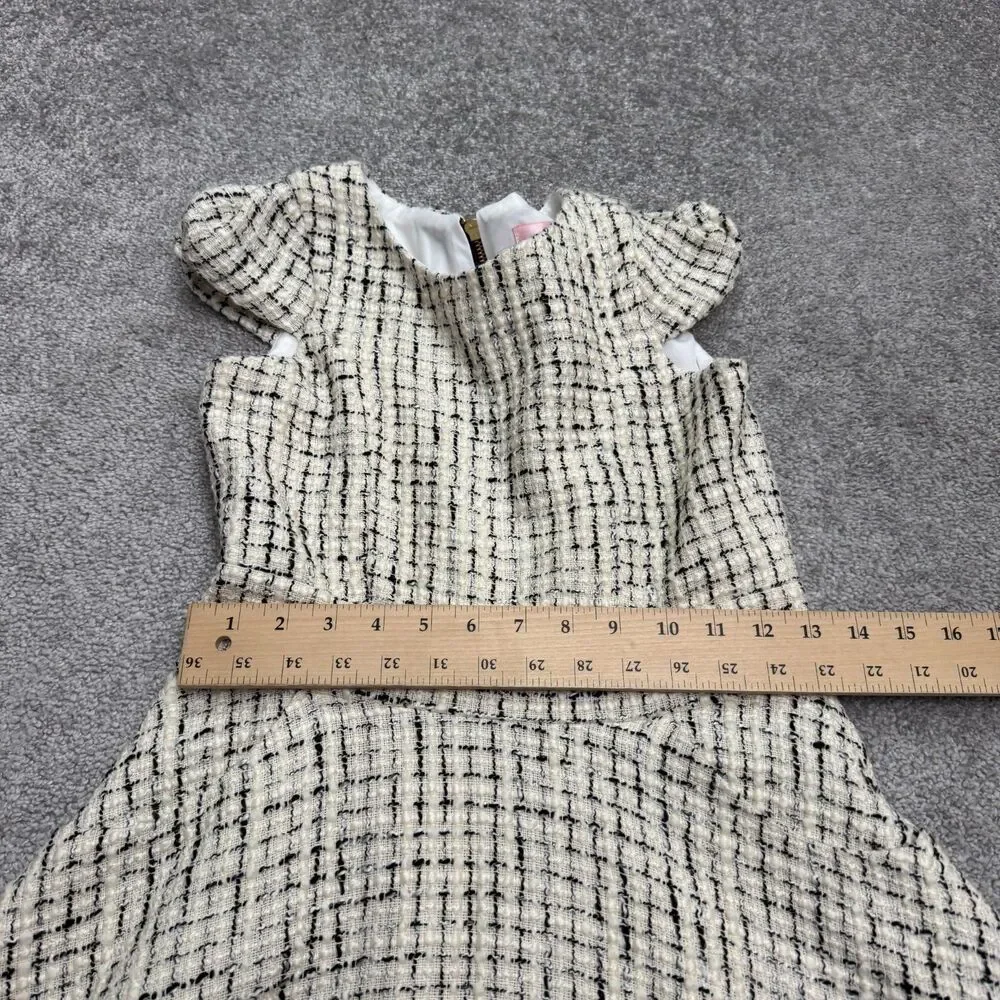 Zoe LTD Tweed A-Line Fit & Flare Dress Girls 14 Beige Black Plaid Cap Sleeve
